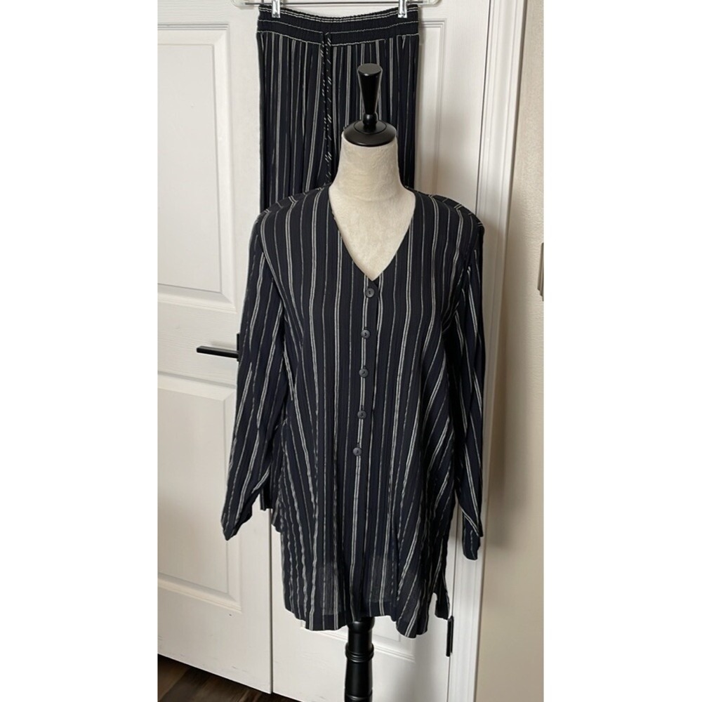 Vintage JK LA Navy & Whitte Striped Tunic and Matching Pull On Pants